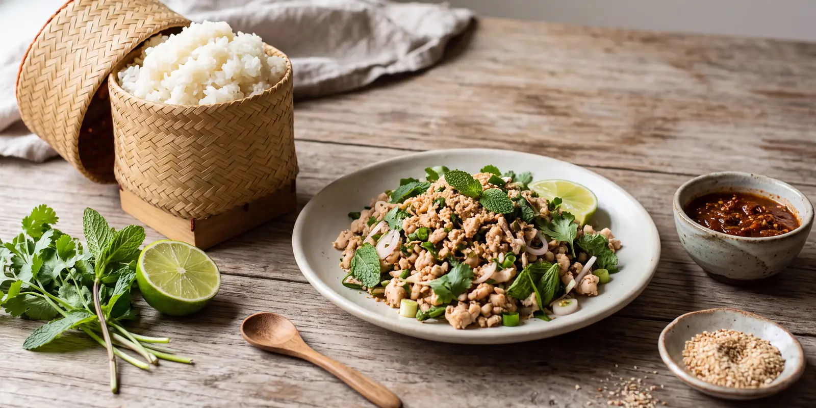 The Laos table from the cookbook chapter opener, laid with the dishes of the chapter.