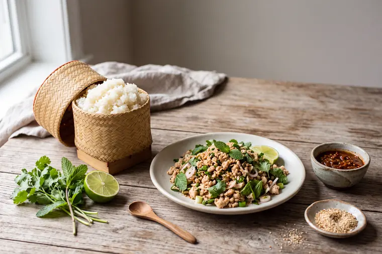 The Laos table from the cookbook, laid with the dishes of the chapter.