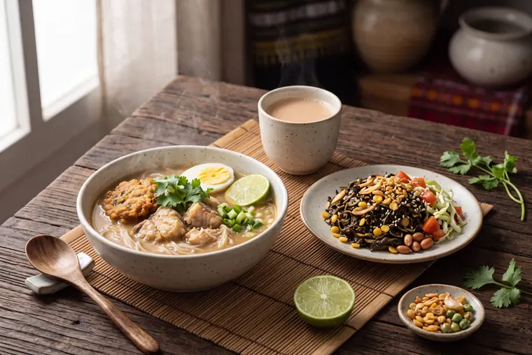 The Myanmar table from the cookbook, laid with the dishes of the chapter.